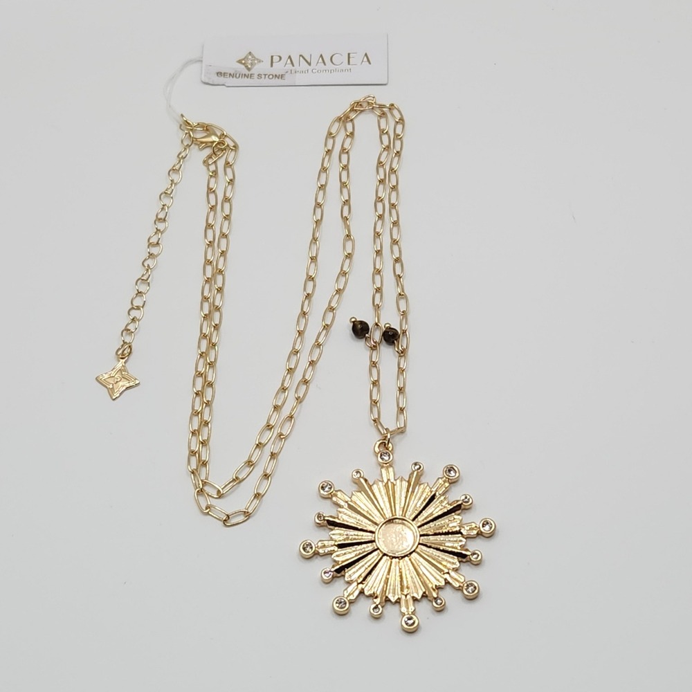 Gold Celestial Sunburst Pendant Necklace‎ Genuine Stone Boho Hippie Summer